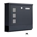 Zedelmaier XL personalisiert Briefkasten mit Edelstahl Namensschild Anthracite Wandbriefkasten Postkasten Briefkästen mit Zeitungsfach und Schloss Mailbox inkl. 2 Schlüssen Letter Box 9 x 31 x 35 cm