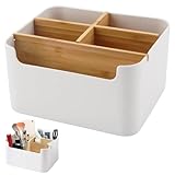 JOKILY Schreibtisch Organizer, 5 Fächer Bambus Büro Organizer mit Stifthalter, Stifte Organizer, Stiftehalter, Aufbewahrungsbox Desk Organizer für Stifte, Kosmetika,Kleine GegenstäNde (Weiß)