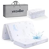 VRSHOAT Trifold Pack and Play Matratze, 96,5 x 66 cm, doppellagige Pack N Play Matratzen für Babys und Kleinkinder, mit weichem, waschbarem, atmungsaktivem Bezug, tragbare Mini-Kinderbettmatratze für