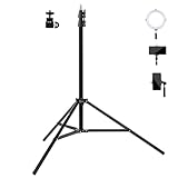 BOLLUMA 200 cm Lichtstativ, Fotografie-Stativ, maximale Belastung 3 kg, kompakter, tragbarer Lichtständer mit 360° drehbarem Kugelkopf für Ringlicht, Blitz, Softbox, Podcast, Live-Streaming, Make-up
