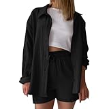 Musselin Bluse Damen Oversized - Sommer Lässig Longbluse Baumwolle Leicht Nnd Luftig Hemd Oberteile Langarm Einfarbig Modische Hemdbluse Long Shirt Elegant Leinenhemd Locker Langarmshirt Tuniken
