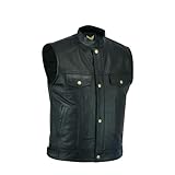 Leatherick Herren Biker Weste aus echtem Leder mit offenen Knöpfen für Reiten und modische Weste (XL - EUR56)