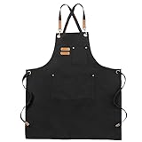 FunChaos Segeltuchschürzen, Arbeitsschürzen für Männer und Frauen, Kochschürzen mit verstellbarem Riemen und 3 Taschen, Schürze für Server Küche Kochen Backen Künstler Malerei, Kreuzrücken (Schwarz)