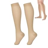 Kompressionsstrümpfe mit offenem Zehenbereich, für Damen mit offenem Zehenbereich, kniehohe Stützstrümpfe, beige, XXL