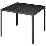 tectake® Gartentisch, Outdoor Esstisch, Balkontisch in Holz Optik, Terrassentisch mit Aluminiumrahmen, Gartenmöbel wetterfest, 90x90x74,5cm, Tisch für Garten, Lounge, Sitzgruppe - schwarz
