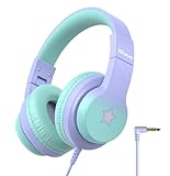 iClever Kinder Kopfhörer, Kinderkopfhörer mit Kabel 85dBA Sichere Lautstärke, HS19S Stereo-Sound Over Ear Kopfhörer für Kinder, Hi-Fi Klang, 3,5 mm kabelgebundene, Faltbare Kopfhörer für iPad/Computer