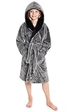 CityComfort Fleece Bademantel Kinder Frottier Robe Jungen Bademantel Plüsch Superweich (Grau, 13-14 Jahre)
