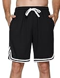 Litherday Shorts Herren Sportshorts Kurz Hosen Streifen Jogginghose Sommer Traininghose mit Taschen Elastischer Bund und Atmungsaktive Shorts zum Fitness, Running, Gym, Basketball, Schwarz, M