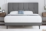 Yocreat Polsterbett 140 x 200 cm Bettgestell Doppelbett Bettrahmen mit Kopfteil, Stoffbett mit Lattenrost, Einfache Montage, Hellgrau
