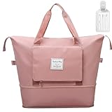 flintronic Reisetasche Damen, Faltbare Reisetasche, Sporttasche, Handgepäck Tasche, Wasserdicht Travel Bag Duffle Bag, Trainingstasche, Handtasche für Sport & Reisen (Mit 1 Gepäckanhänger)-Rosa