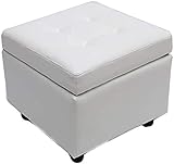 Polsterhocker aus Kunstleder, quadratisch, mit Scharnierdeckel, gepolstert, getuftete Fußstütze, perfekter Couchtisch und Wohnzimmermöbel