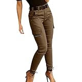 Cargohose Damen High Waist Cargo Pants Skinny Fit Arbeitshose Stretch Cargojeans Leggings Hose Mit Taschen Slim Fit Hosen Seitentaschen RöHrenjeans MäDchen Sportleggins Motorradhose Biker Pants