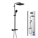 GROHE Vitalio 250, Duschsystem wassersparend 8l pro Min (Regendusche mit Thermostat, schwenkbare Kopfbrause, Sicherheitssperre bei 38°C, Duscharmatur mit Antikalk-System), schwarz, chrom, 266962431