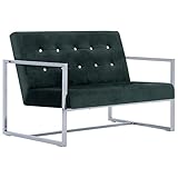 Eleganz 2-Sitzer-Sofa für Wohnzimmer mit Chrom-Armlehnen - Dunkelgrüner Samtbezug, komfortabel & platzsparend - Ideal für kleine Räume und Moderne Einrichtungen