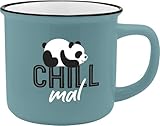 GRUSS & CO Becher Motiv 'Chill mal' | New Bone China Porzellan, Emaille-Optik, 35 cl | Geschenk lustig | 47516