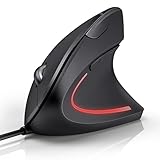 TECKNET Ergonomische Maus mit USB Kabel, 6400 DPI 6 Tasten Vertikale Maus, Optische Computermaus mit LED-Beleuchtung, Vertical Ergonomic Optical PC Mouse für Windows und Mac OS
