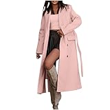 Flodxo Erbsenmantel für Damen, Winter, Wolle, Trenchcoat, Reverskragen, zweireihig, lange Jacken, elegant, lässig, Oberbekleidung, Overvoat, Windschutz, Trenchjacke, langärmelig, vorne offen, rose, XL