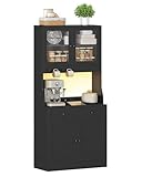 KIMENICH Küchenschrank mit Arbeitsfläche, Buffetschrank mit Schublade, Sideboard mit LED, Steckdose, Glasschranktür, Verstellbare Ablagen, Küche, Wohnzimmer, Esszimmer, Schwarz