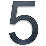 MOLVCE Hausnummer Anthrazit aus Edelstahl Höhe 20 cm, RAL 7016 Anthrazit Hausnummer Massivem Edelstahl Feinstruktur Pulverbeschichtet, Schrift Arial - Ziffer 5