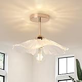 Deckenlampe Flur,Deckenleuchte mit Blumen Glas Schirm,Kleine Deckenbeleuchtung, E27 Fassung,Goldener Halterung,Deckenlampen für Wohnzimmer, Küche, Schlafzimmer, Kinderzimmer,Büro,Gold Retro Stil