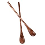 Piriuuo 2 Stück lange Holzlöffel, Holzlöffel für Honig, 23,5 cm, Kaffeelöffel aus Holz mit langem Griff, Teelöffel aus Holz, lange Teelöffel zum Rühren, Rührlöffel für Küche (braun)
