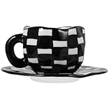 Toyvian Handbemaltes Vintage Kaffeetassen Satz aus Keramik 1 Satz Schachbrettmuster Kaffeebecher mit Untertasse Dekorativer Wasserbecher für Zuhause und Tee