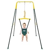 FUNLIO Baby Türhopser mit Ständer für 6–24 Monate, Baby Hüpfschaukel mit Gestell für Drinnen und Draußen, Tür Schaukel/Hängeschaukel für Kleinkinder mit Verstellbarer Kette, einfach zu Montieren, Grün