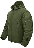TACVASEN Herren Fleecejacke Military Outdoor Winddichte Jacke mit Kapuze- Gr. L, Grün