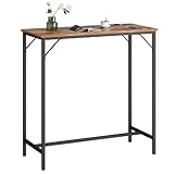 HOOBRO Bartisch mit Ladestation, Küchentisch, rechteckiger Stehtisch, untere Querstrebe, dreieckige Stützstruktur, Langer schmaler Bartisch, Vintage-Stil, rustikales Braun EBF90CBT01
