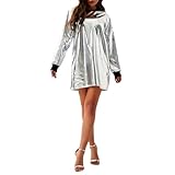 Generisch Damen Kleider Stilvolles, sexy Kleid mit Langen Ärmeln und Farbblockdesign Leinenbluse Damen Karneval Party Bälle Cocktailparty Neckholder-Kleid Stilvoll Kurvenreich Maxikleider