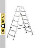 DRABEST Klapptritt Alu Leiter Klappbar Beidseitig 2x7 Stufen Trittleiter bis 150 kg Belastbar Haushaltsleiter