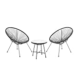 SVITA Bali Balkon-Möbel 3-TLG. Polyrattan Lounge-Set Balkon-Set Schwarz