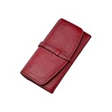 Prettiee Damen-Geldbörsen mit Geldklammern, echtes Leder, Münzbörsen, Kartenetuis aus Rindsleder, Business-Handtaschen, 18,5 cm (rot)
