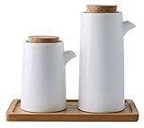 Große Ölspenderflasche für die Küche, staubdichtes Design, solide Glasur, Keramik, 2 Stück pro Set, Olivenölflasche und Essig, Sojasauce, Ahornsirup, Spenderflasche für Küche (A)