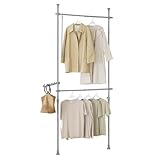 SoBuy FRG109-HG Teleskop Garderoben System mit 2 Kleiderstangen Kleideraufbewahrungssystem Regalsystem Kleiderständer Hellgrau