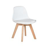 FurnitureR 1 PC Kinderstuhl mit breitem Weichkissensitz, Beine aus massivem Buchenholz, Stabiler Kinderstuhl mit Rückenlehne für Kinderzimmer, geeignet für 1-6 Jahre Kinder, PP+PU, weiß