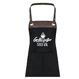 TASSENPALAST Premium Grill-Schürze mit Spruch personalisierbar mit Wunschnamen - Lustiger Spruch/Sprüche Grillschürze Lustig - Unisize (Grillmeister - Schwarz)