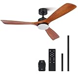 VONLUCE Deckenventilator mit Fernbedienung 52 Zoll Holz Ventilator LED-Leuchte Sommer&Winter-Betrieb Leiser DC-Motor für Innen und überdachten Außenbereich