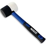 WELIQU 940g Gummihammer Schwarz/Weiß, ⌀65mm Pflasterhammer groß mit Langloch-Dämpfung und Fiberglas im Stiel, Hartgummihammer