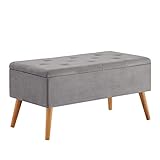 Zedelmaier Samt Sitzbank mit Stauraum Sitztruhen Footstool Aufbewahrungsbox Stuhl Polstersitz aus Samt Moderne Möbel (Grauer Samt)