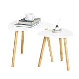SoBuy 2er Set Beistelltisch mit Ablagen Couchtisch Sofatisch Kaffeetisch Satztisch Bambus Weiß/Natur FBT74-W