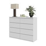 Furnica Kommode/Sideboards mit 8 Schubladen 120cm Komodenschrank für Schlafzimmer, Wohnzimmer, Arbeitszimmer 120x93x33cm (Weiß Matt/Weiß Matt)