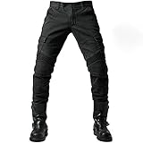 Motorrad-Hose, Schutzhose, Herren Motorrad-Jeans aus atmungsaktivem, verschleißfestem Kevlar mit 2 Paar schützenden Hüft- und Kniepolstern, Jeans (schwarz, XXL)