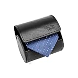 BALITIOYI Krawattenetui aus Leder für Herren für Krawatte und Fliege, Aufbewahrung, Reise-Geschenkbox (runder Knopf, schwarz, 10,9 x 8,4 x 8,4 cm)