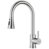 BLYLUND Gebürstetes Nickel Küchenarmaturen mit Brause Ausziehbar 3 Modi, Edelstahl Moderne Küchenspüle Armaturen,Moderne Wasserhahn Küche mit Hohem Bogen