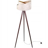 Stehleuchte Dreibein Holzschirm Design - Moderne Standleuchte für Wohnzimmer, Schlafzimmer und Büro