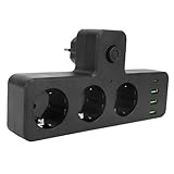 Zerodis Stecker Steckdosen AC-Steckdosenverlängerung mit 3 USB-Anschlüssen 1 Typ-C-Anschluss mit Überlastschutzschalter Stromladeleiste für Zuhause, Büro, Küche, Wohnmobil, 7-in-1