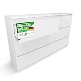 CDF Kommode Weiß mit 6 Schubladen 30 cm Tief Komodenschrank Komode für Wohnzimmer Schlafzimmer Schubladenschrank Malm Kommode viel Stauraum Geeignet Organizer Kleidung 120 cm Breite Modern Look