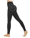 G4Free Leggings für Frauen Hohe Taille Stretchy Jeggings mit Taschen Bauchweg Jeans Look Leggings, Schwarz 1, M