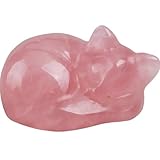 Bessy shop Statue schlafende Katze, Rosenquarz Stein Katzen Geschenke Handgeschnitz für Katze Liebhaber Männer Frauen Büro, Schreibtisch, Heimdekoration,3,8 cm